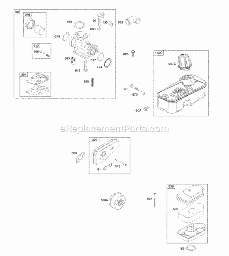 Air Cleaner Carburetor Exhaust System Fuel Supply Diagram and Parts List for 09L602-0009-F1  Briggs and Stratton Engine